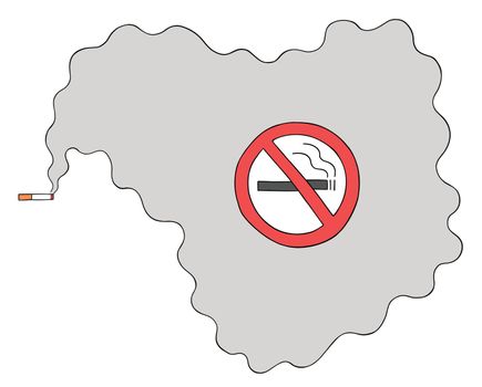 Cartoon smoking cigarette in a no smoking place, vector illustration