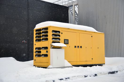 Diesel generator for emergency power supply in winter.