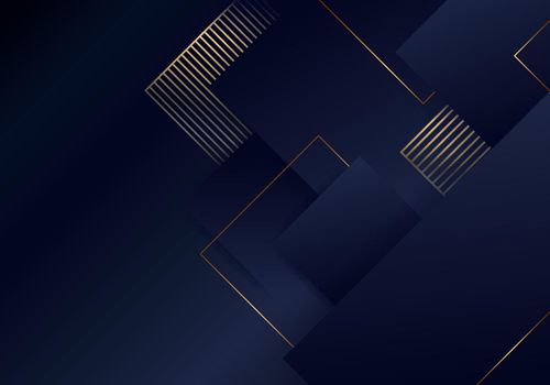 Abstract luxury template elegant blue and gold squares overlapping layer pattern on dark blue background. Vector illustration