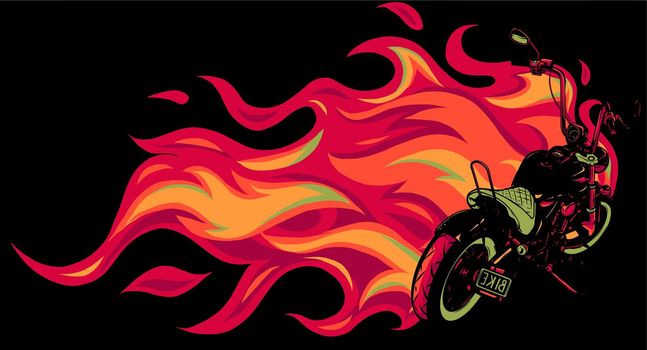 custom motorcycle with flames vector illustration design