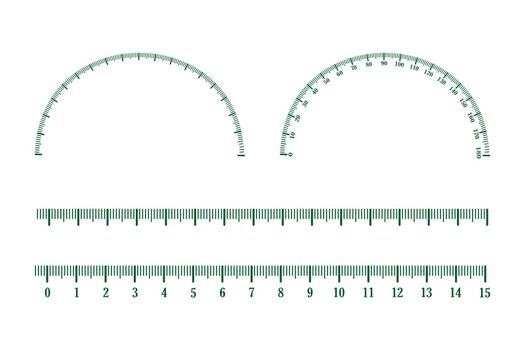 Set of measuring scale, markup for rulers and protractor.
