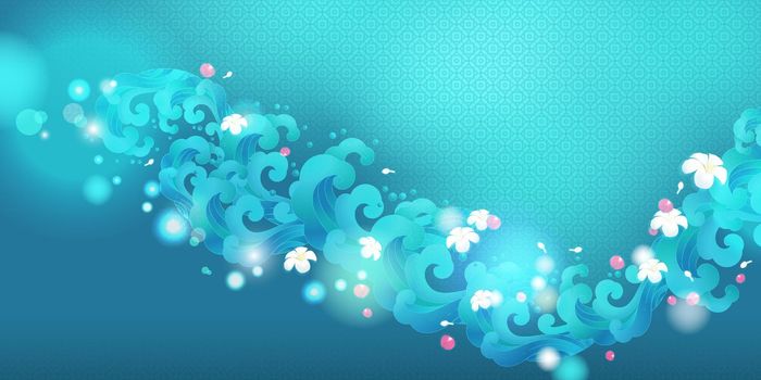 Water wave and Thai flower vector illustration. For Songkran Thailand water festival.