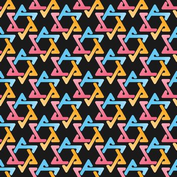 Seamless color pattern of interlocking triangles. Template for textures, textiles, and simple backgrounds. Simple style