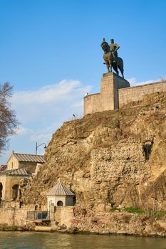 Metekhi church and the equestrian statue of King Vakhtang Gorgasali in Tbilisi