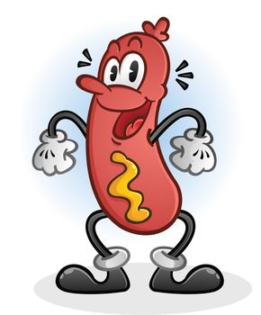 Retro Cartoon Hot Dog Dancing Vector Character