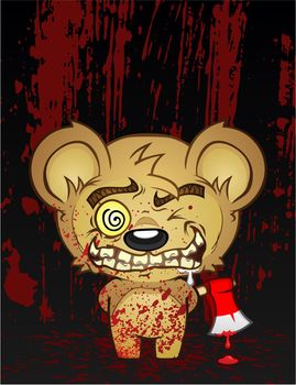 Cartoon Axe Murder Teddy Bear