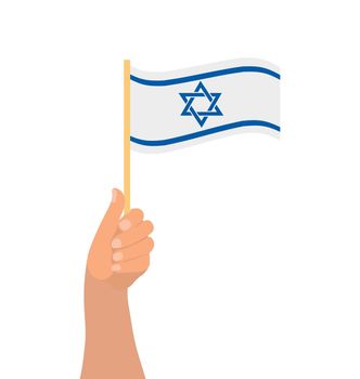 Happy Israel Independence Day, hand hold israel flag icon. Vector illustration