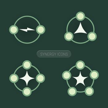 Synergy of elements abstract conceptual symbol, vector icons set