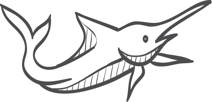 Fish icon in doodle sketch lines. Sea creature animal cute pets