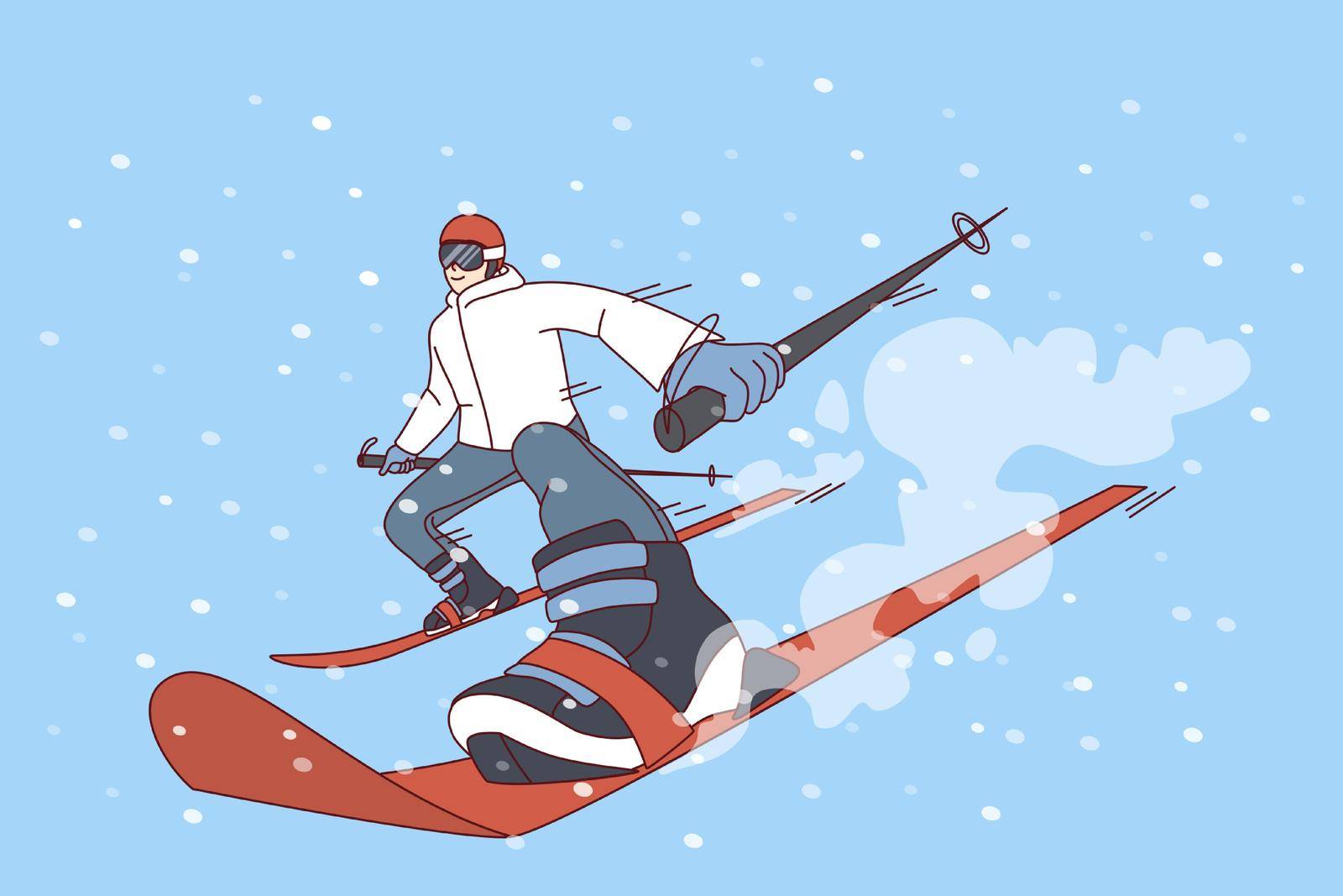 Man skiing on snowy mountain in winter
